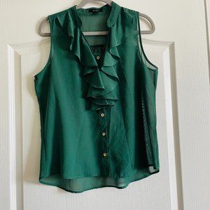Mine Womens Ruffle Sleeveless Sheer Blouse Size L